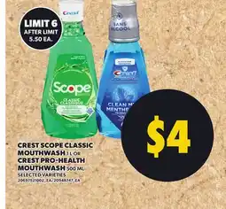 Loblaws CREST SCOPE CLASSIC MOUTHWASH, 1L OR CREST PRO-HEALTH, MOUTHWASH 500 ML offer