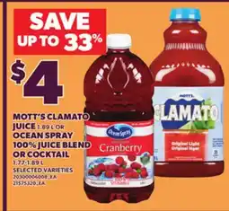 Loblaws MOTT'S CLAMATO JUICE, 1.89 L OR JUICE OCEAN SPRAY offer