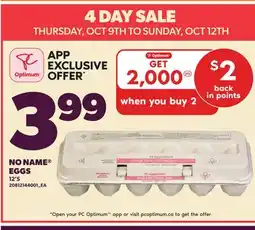 Loblaws NO NAME EGGS, 12'S offer