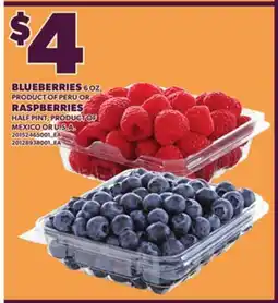 Loblaws BLUEBERRIES, 6 OZ, OR RASPBERRIES, HALF PINT offer