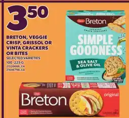 Loblaws BRETON, VEGGIE CRISP, GRISSOL OR VINTA CRACKERS OR BITES, 100 -225 G offer
