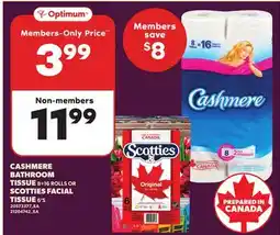 Loblaws CASHMERE BATHROOM TISSUE, 8=16 ROLLS OR SCOTTIES FACIAL TISSUE 6'S offer