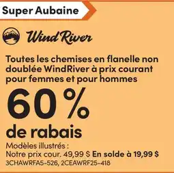 L'équipeur Toutes les chemises en flanelle non doublée WindRiver à prix courant pour femmes et pour hommes offer