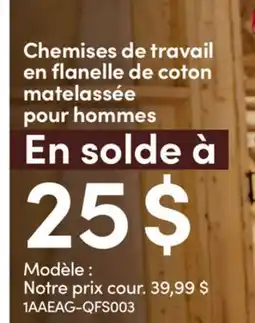 L'équipeur Chemises de travail en flanelle de coton matelassée pour hommes offer