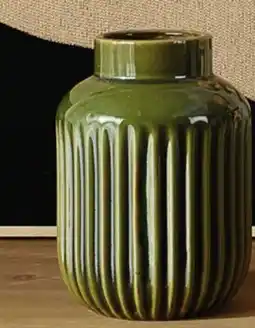 Canac Decorative Ceramic Vase Grooves Green offer