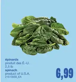 Wholesale Club ÉPINARDS, 2,5 LB offer