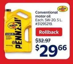 Walmart Pennzoil Conventional Motor Oil offer