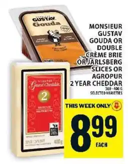 Food Basics Monsieur Gustav Gouda or Double Crème Brie or Jarlsberg Slices or Agropur 2 Year Cheddar offer