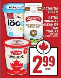 Food Basics Lactantia Cream, Astro Original Balkan or Iögo Yogurt offer