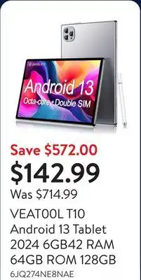 Walmart VEAT00L T10 Android 13 Tablet 2024 6GB42 RAM 64GB ROM 128GB offer