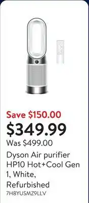 Walmart Dyson Air purifier HP10 Hot+Cool Gen 1, White, Refurbished offer