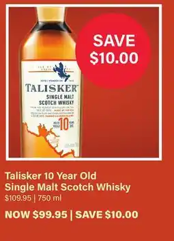 LCBO Talisker 10 Year Old Single Malt Scotch Whisky offer
