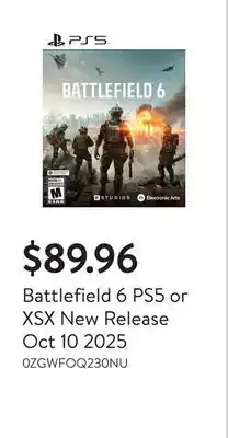 Walmart Battlefield 6 PS5 or XSX New Release Oct 10 2025 offer