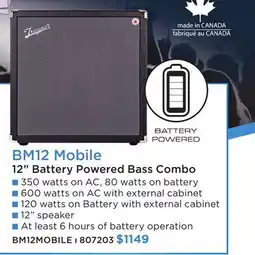 Long & McQuade TRAYNOR BM12 MOBILE 12 BATTERY POWERED BASS COMBO offer