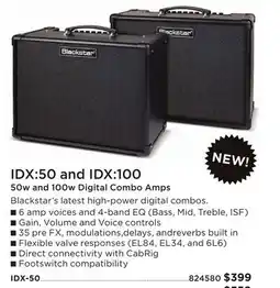 Long & McQuade BLACKSTAR AMPLIFICATION IDX:50 AND IDX:100 50W AND 100W DIGITAL COMBO AMPS offer