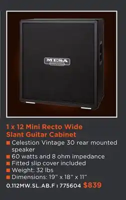 Long & McQuade MESA BOOGIE 1 X 12 MINI RECTO WIDE SLANT GUITAR CABINET offer