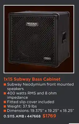 Long & McQuade MESA 1X15 SUBWAY BASS CABINET offer