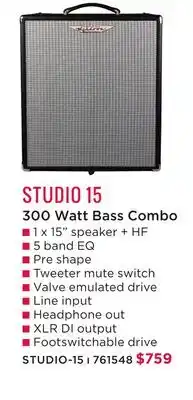 Long & McQuade STUDIO 15 300 WATT BASS COMBO offer