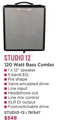 Long & McQuade STUDIO 12 120 WATT BASS COMBO offer
