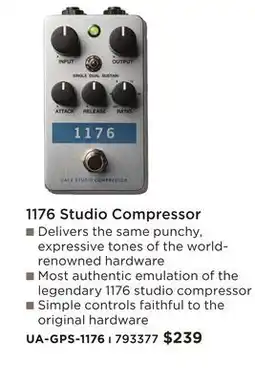 Long & McQuade UNIVERSAL AUDIO 1176 STUDIO COMPRESSOR offer