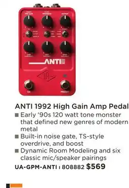 Long & McQuade ANTI 1992 HIGH GAIN AMP PEDAL UA-GPM-ANTI offer