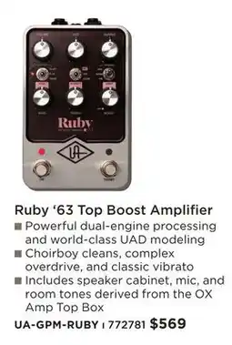 Long & McQuade RUBY '63 TOP BOOST AMPLIFIER offer