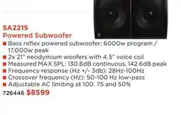 Long & McQuade SA221S Powered Subwoofer offer