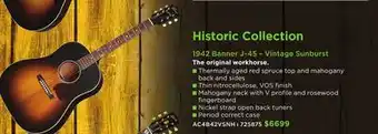 Long & McQuade GIBSON HISTORIC COLLECTION 1942 BANNER J-45 – VINTAGE SUNBURST offer