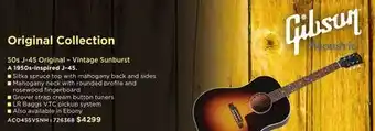 Long & McQuade GIBSON 50S J-45 ORIGINAL – VINTAGE SUNBURST offer
