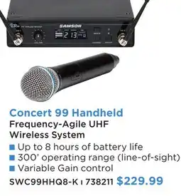 Long & McQuade SAMSON CONCERT 99 HANDHELD FREQUENCY-AGILE UHF WIRELESS SYSTEM offer