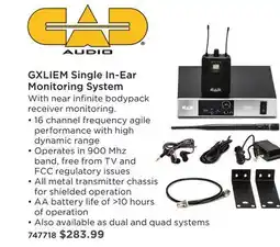 Long & McQuade CAD AUDIO GXLIEM SINGLE IN-EAR MONITORING SYSTEM offer