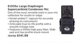 Long & McQuade CAD AUDIO E100SX LARGE DIAPHRAGM SUPERCARDIOID CONDENSER MIC offer