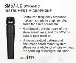 Long & McQuade SHURE SM57 LC DYNAMIC INSTRUMENT MICROPHONE offer