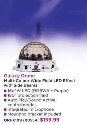 Long & McQuade ORION GALAXY DOME MULTI-COLOUR WIDE FIELD LED EFFECT WITH SIDE BEAMS offer