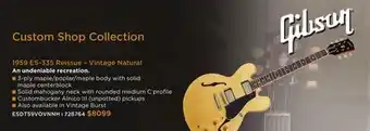 Long & McQuade GIBSON CUSTOM SHOP COLLECTION 1959 ES-335 REISSUE – VINTAGE NATURAL offer