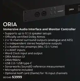 Long & McQuade AUDIENT ORIA Immersive Audio Interface and Monitor Controller offer