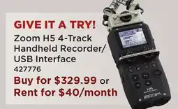 Long & McQuade ZOOM H5 4-TRACK HANDHELD RECORDER/ USB INTERFACE offer