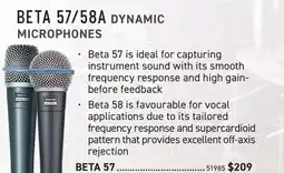 Long & McQuade SHURE BETA 57/58A DYNAMIC MICROPHONES offer