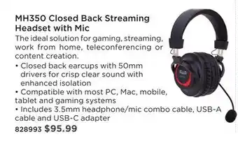 Long & McQuade CAD AUDI MH350 Closed Back Streaming Headset with Mic offer
