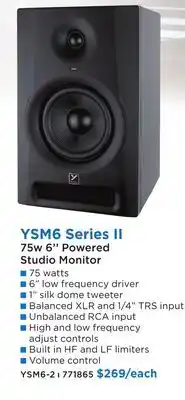 Long & McQuade YSM6 SERIES II 75W 6 POWERED STUDIO MONITOR offer