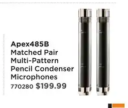 Long & McQuade APEX485B MATCHED PAIR MULTI-PATTERN PENCIL CONDENSER MICROPHONES offer