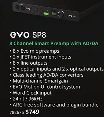Long & McQuade EVO AUDIENT EVO SP8 8 CHANNEL SMART PREAMP WITH AD/DA offer