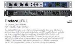 Long & McQuade FIREFACE UFX III 188-CHANNEL, 24-BIT/192KHZ HIGH-END USB 3 AUDIO INTERFACE offer