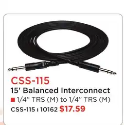 Long & McQuade HOSA CSS-115 15' BALANCED INTERCONNECT offer