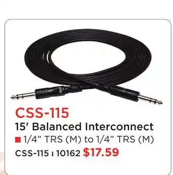 Long & McQuade HOSA CSS-115 15' BALANCED INTERCONNECT offer