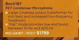Long & McQuade UNIVERSAL AUDIO BOCK187 FET CONDENSER MICROPHONE offer
