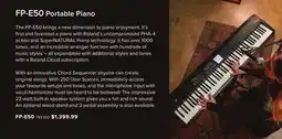 Long & McQuade ROLAND FP-E50 PORTABLE PIANO offer
