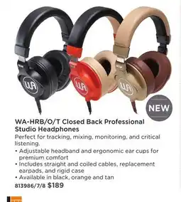 Long & McQuade WARM AUDIO WA-HRB/O/T CLOSED BACK PROFESSIONAL STUDIO HEADPHONES offer