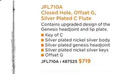 Long & McQuade JUPITER JFL710A CLOSED HOLE, OFFSET G, SILVER PLATED C FLUTE offer