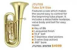 Long & McQuade JUPITER JTU705 TUBA 3/4 SIZE offer
